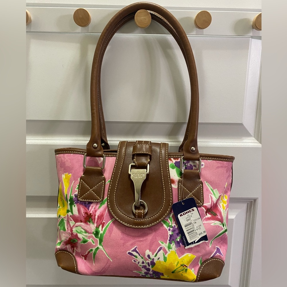 NWT. CHAPS Pink Floral St. Tropez Shoulder Bag